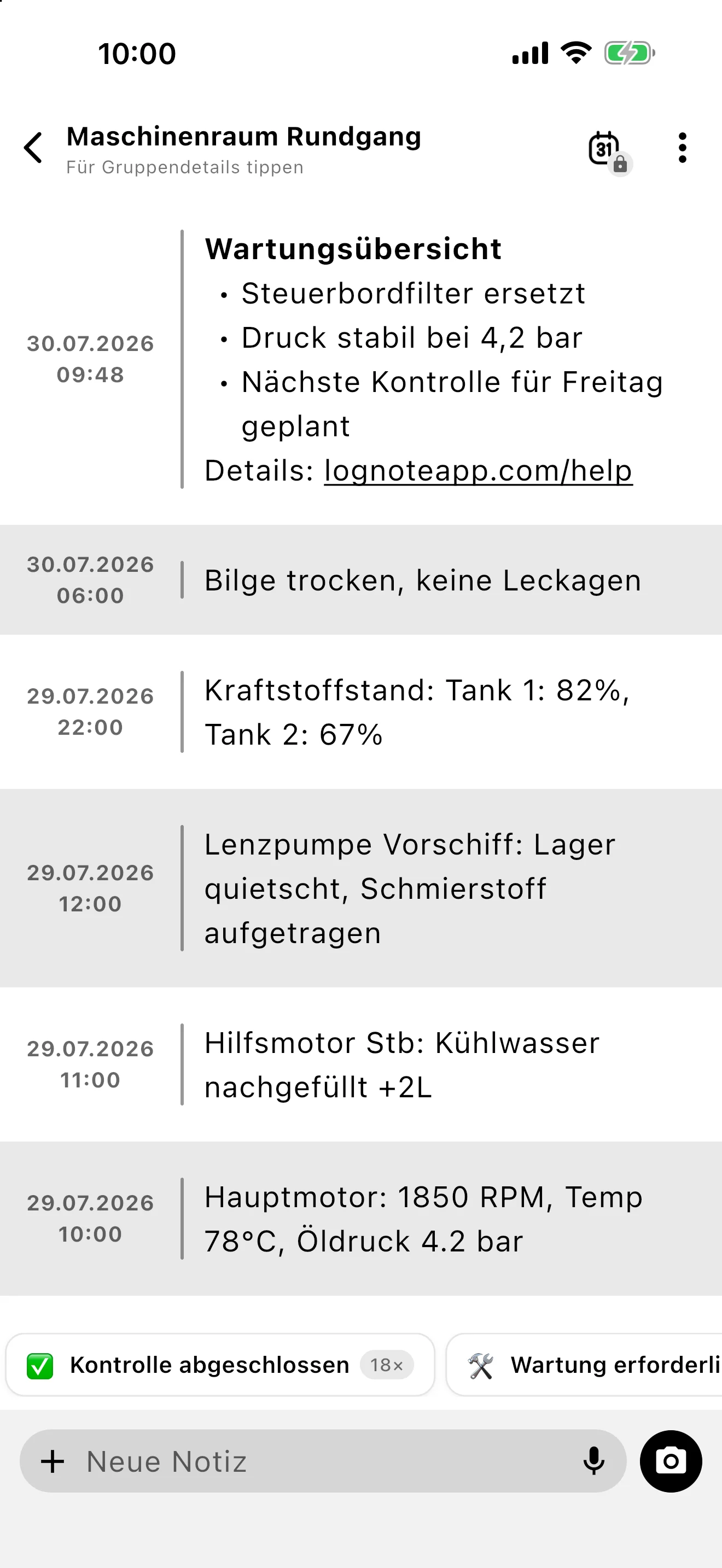Eine Lognote Notiz mit Überschrift, Aufzählung und Link, wie sie im neuen Hilfezentrum erklärt wird