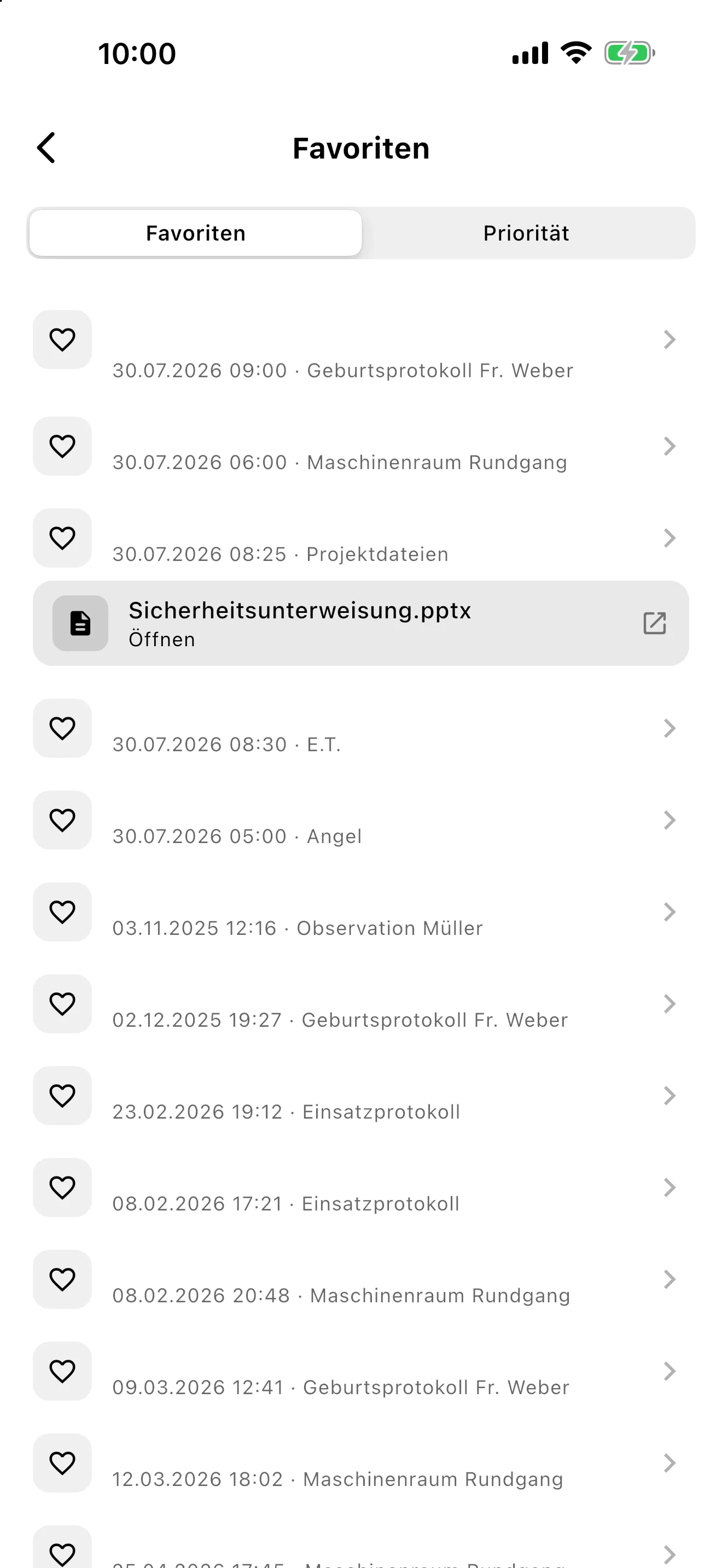 Screenshot: Favoriten-&-Prioritäten-Seite mit ausgewähltem Favoriten-Tab