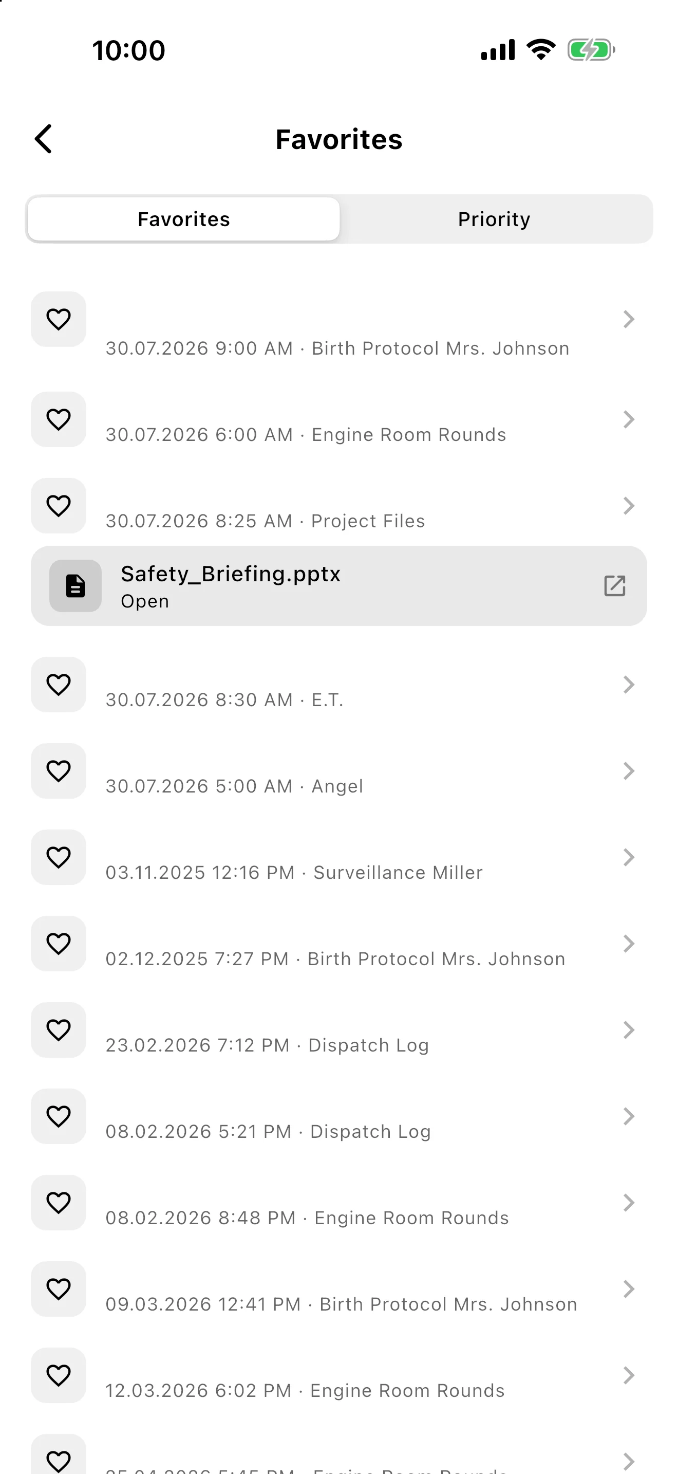Screenshot: Favorites & Priorities page with the Favorites tab selected