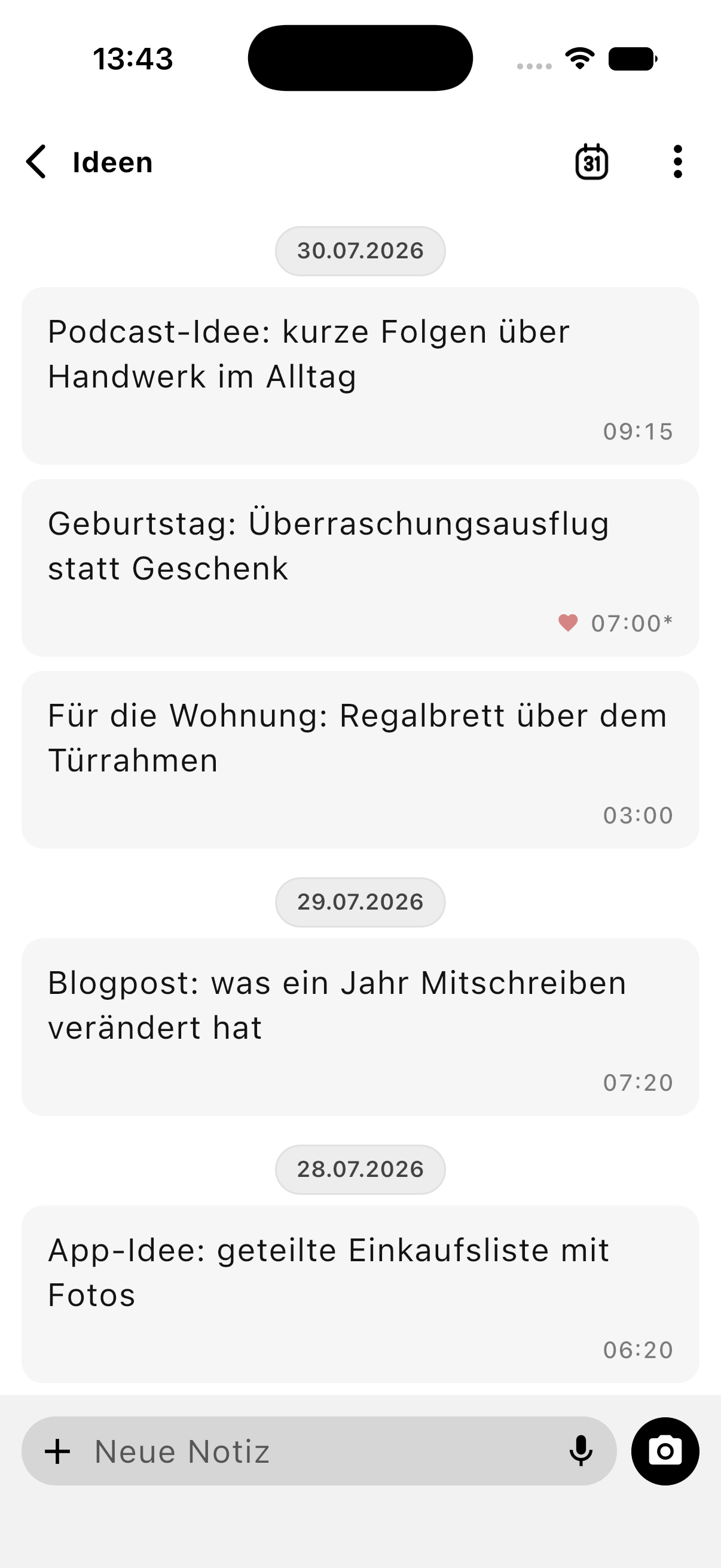 Lognote Bubble-Notizansicht auf einem iPhone 17 Pro Max