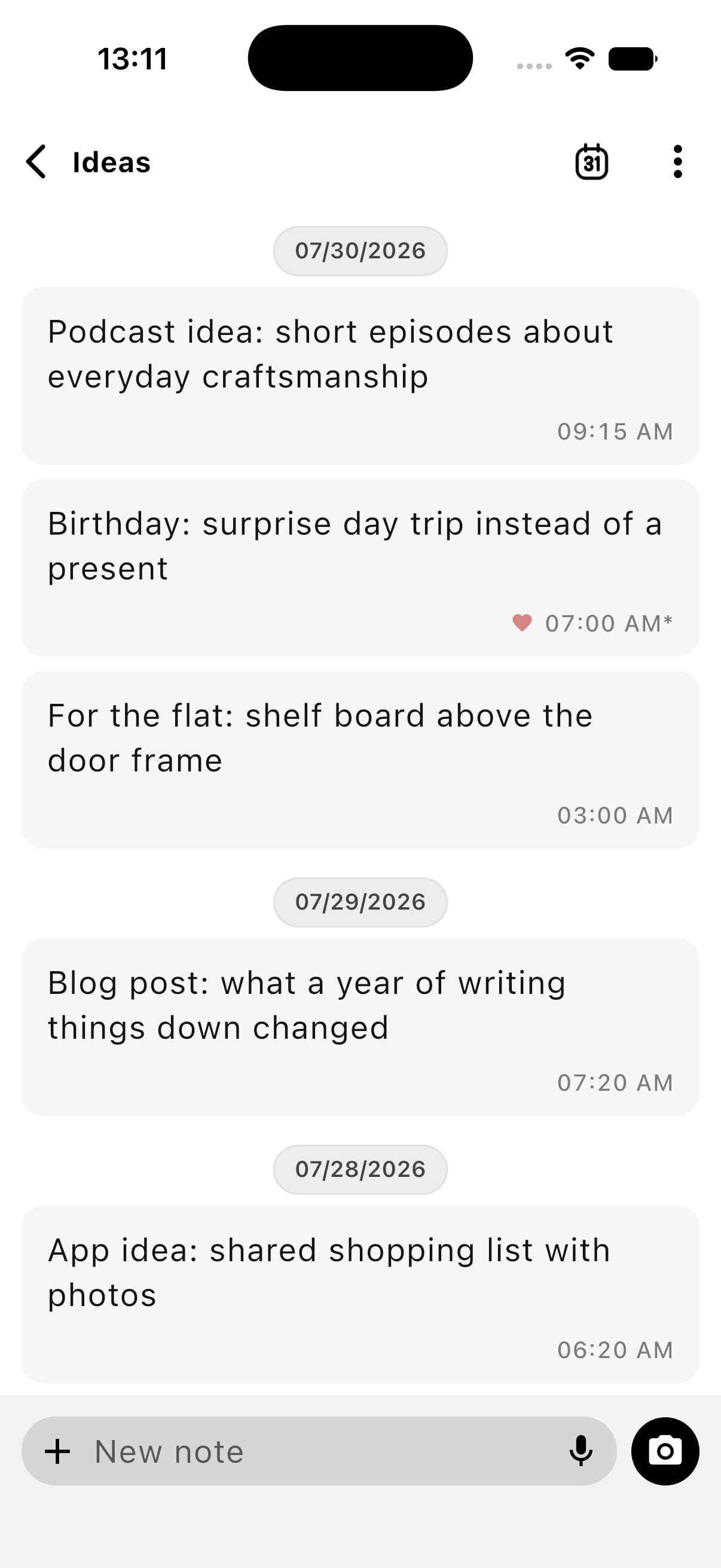 Lognote Bubble note layout on an iPhone 17 Pro Max