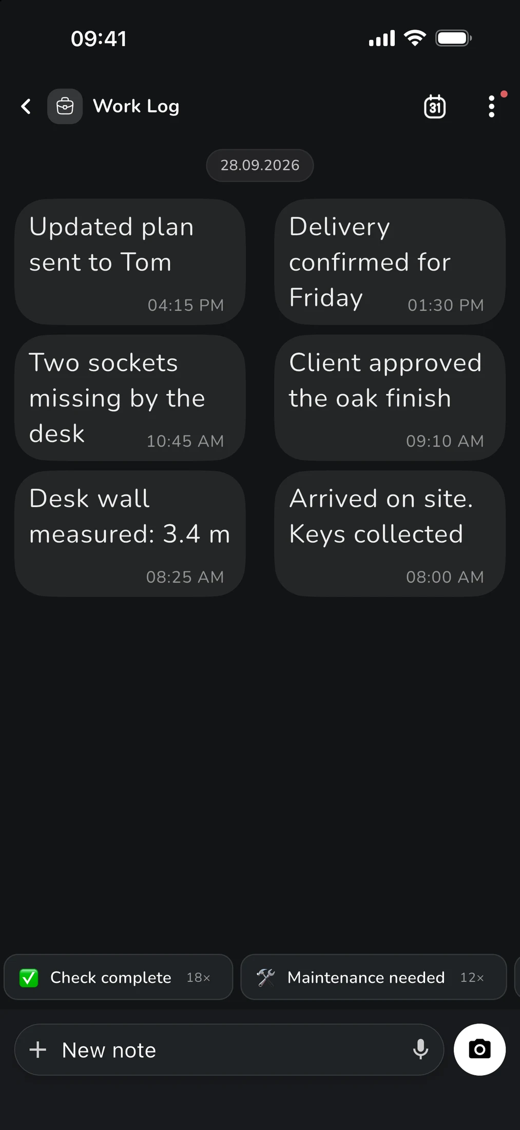 Work log in Bubbles view