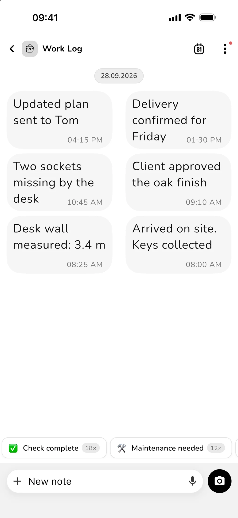 Work log in Bubbles view
