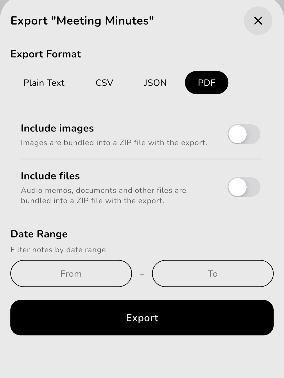 Lognote export options