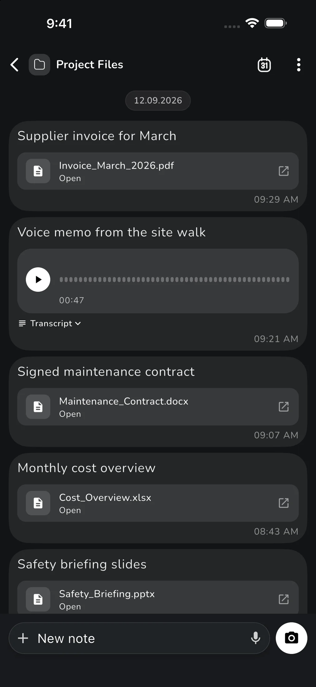 Files and voice memos in the real Bubbles layout