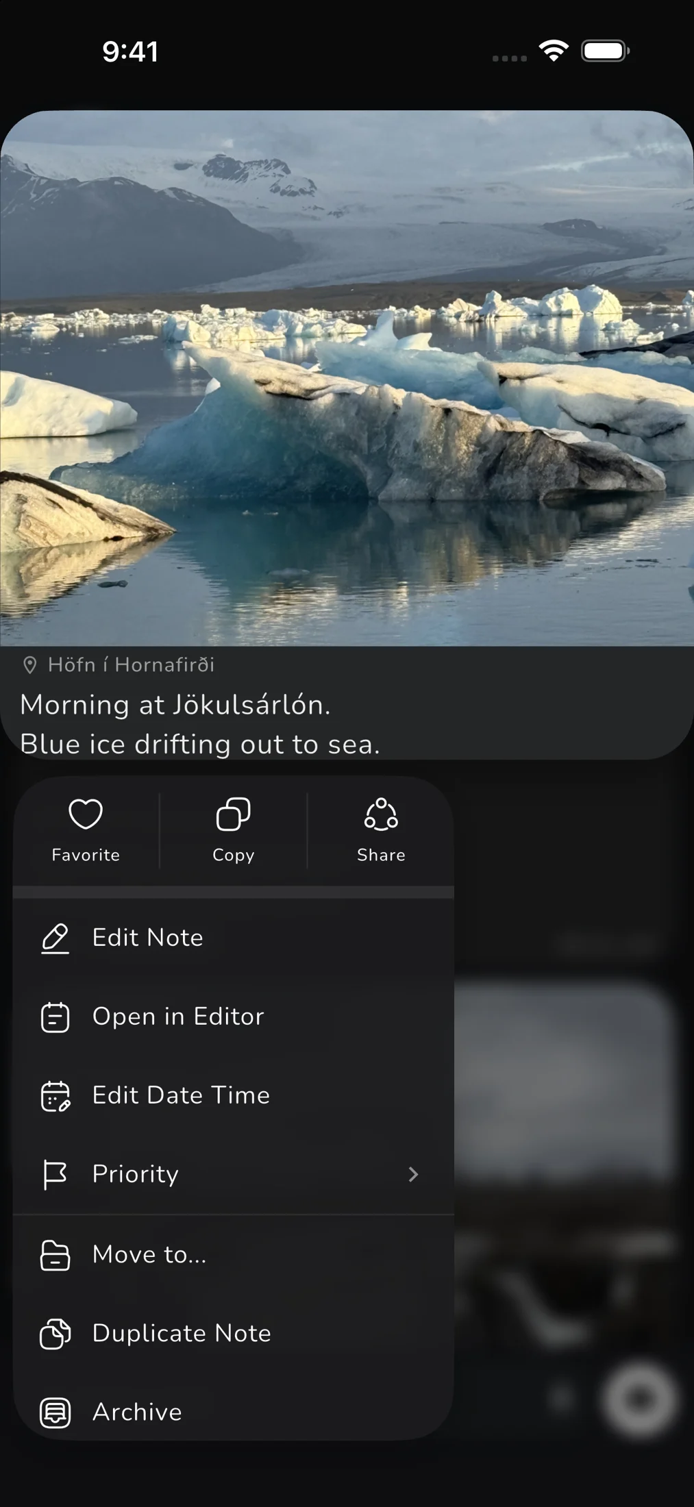 Actions for a note