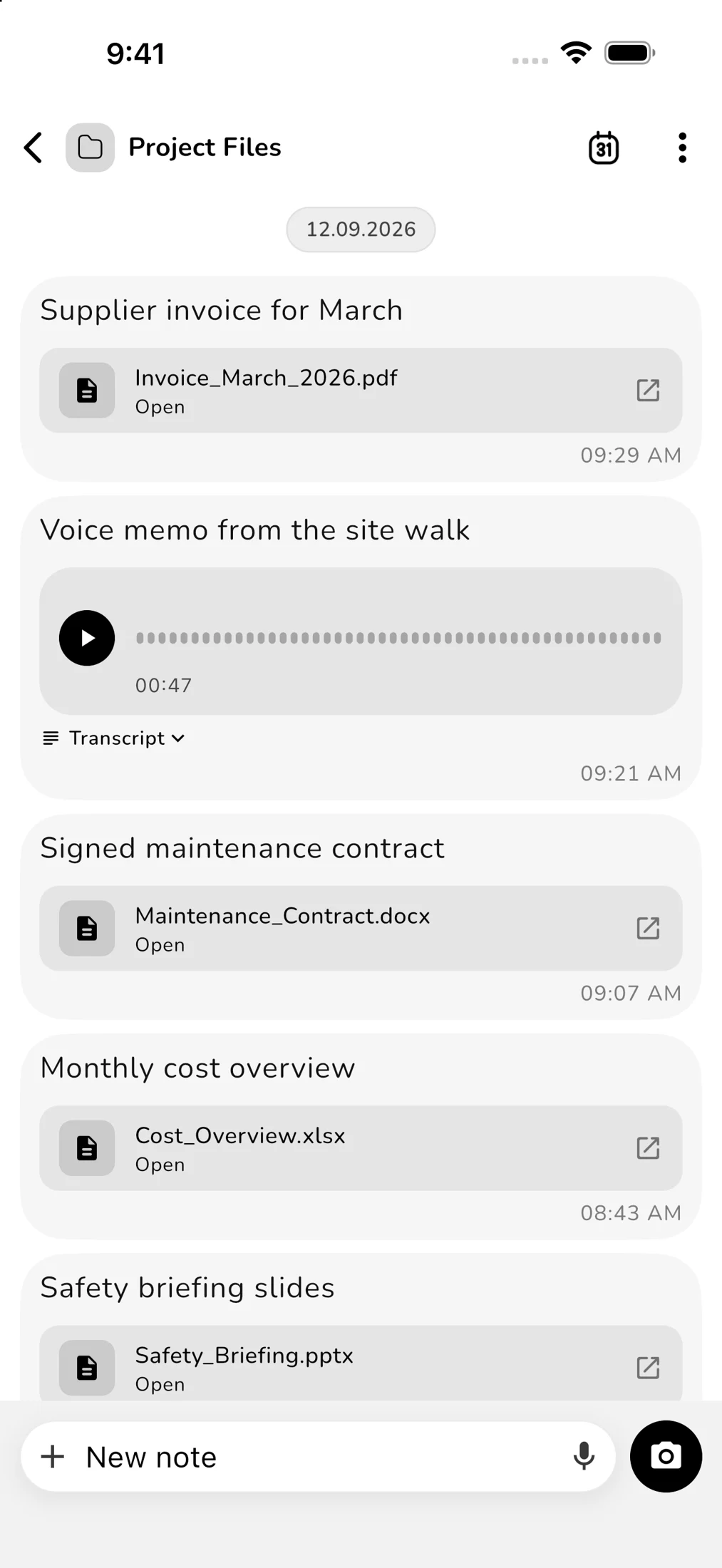 Files and voice memos in the real Bubbles layout