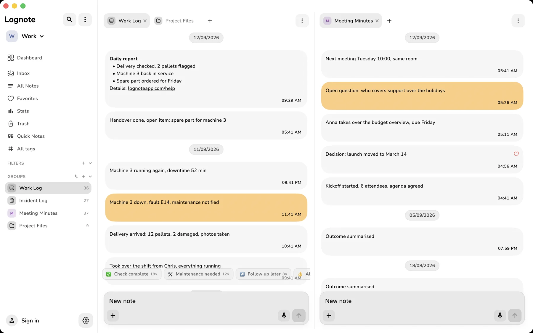 Zwei Gruppen in der Mac-Split-Ansicht
