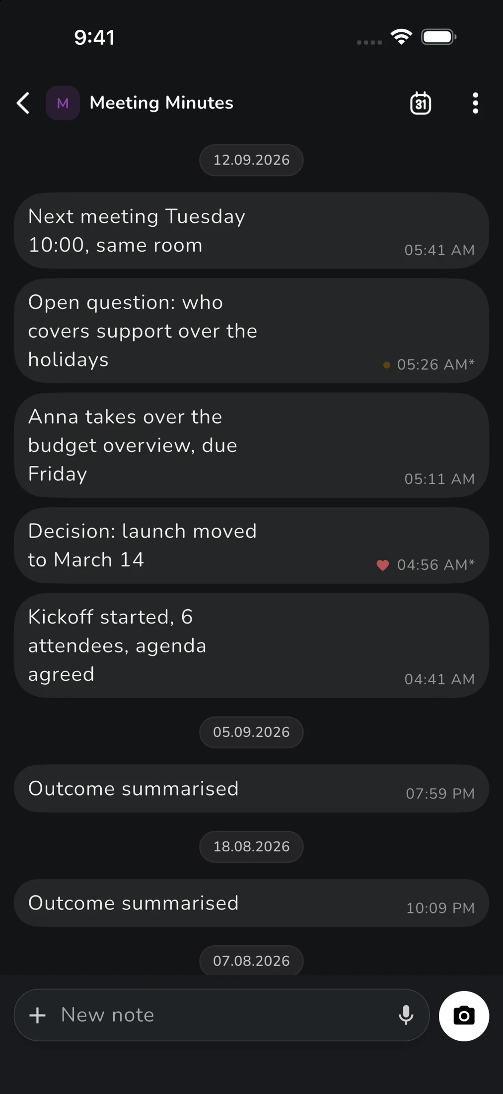 Work log in Bubbles layout